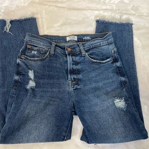 Kensie Women’s Distressed High-Rise stove pipe Blue Jeans The Amber 6/28